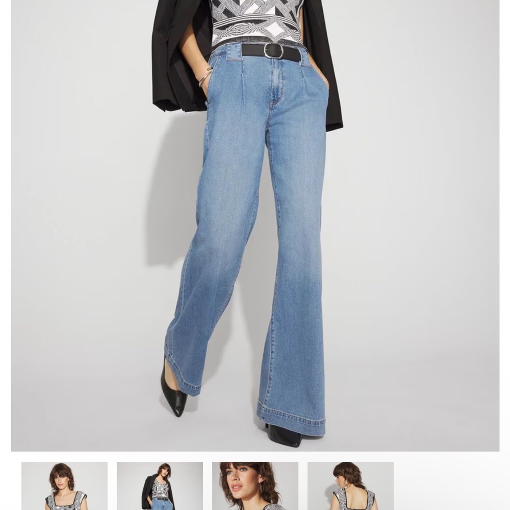 White House Black Market Monochrome Patterned Crop Top - Picture 3 of 5